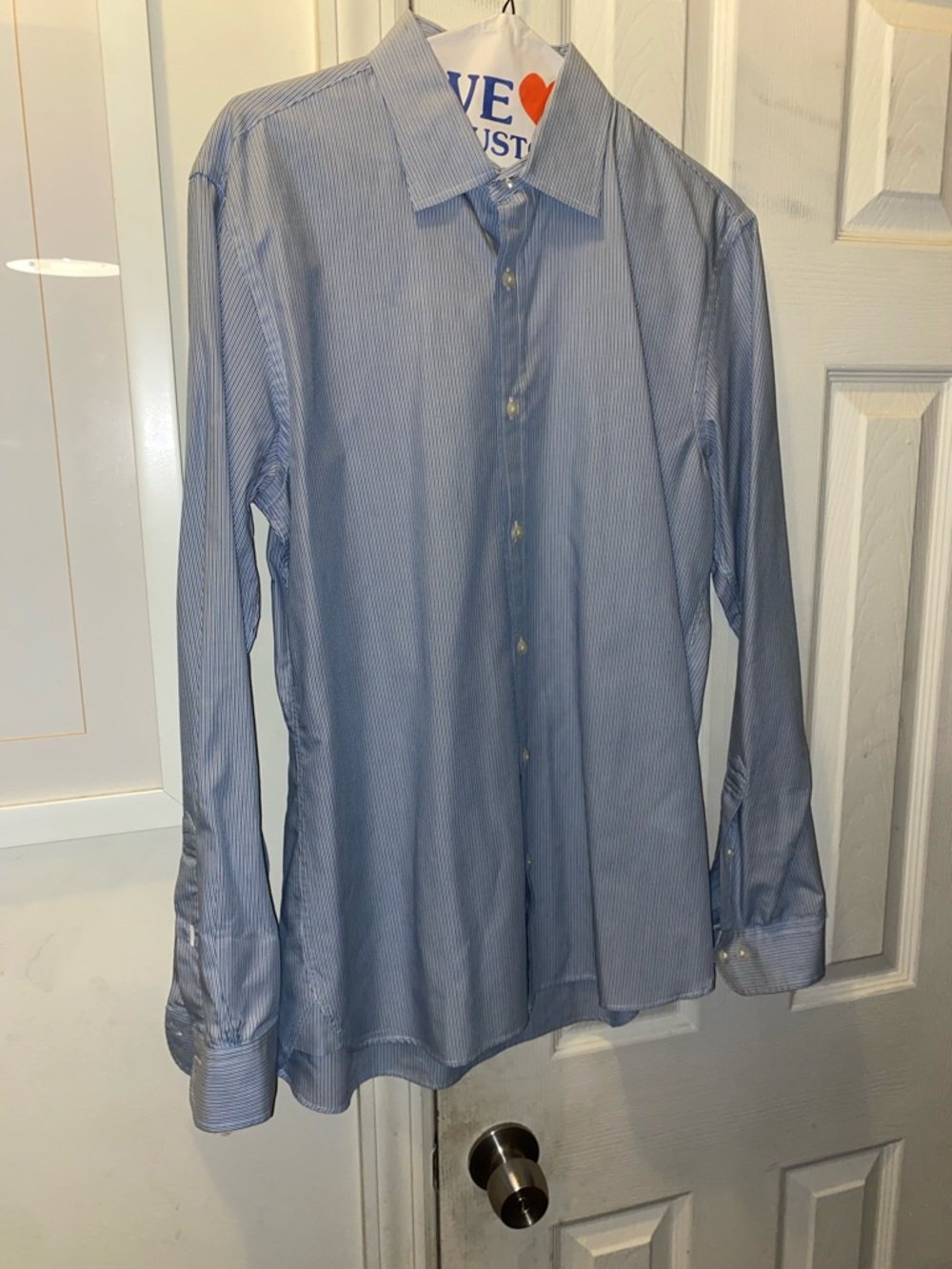 Brooks Brothers Light Blue Brown Pinstripe Dress Shirt red fleece M